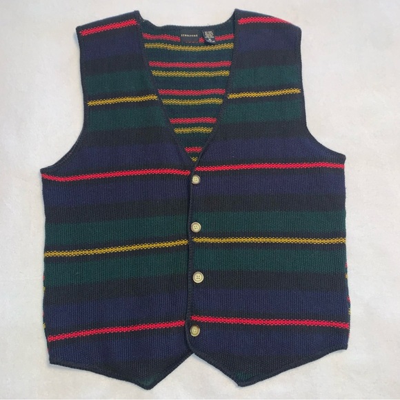 Vintage Structure Vest Mens Sz XL Striped 
Navy Blue, Green, Red, Gold - Picture 1 of 4
